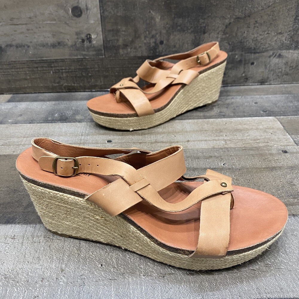 Lucky Brand Womens Tan Leather Wedge Sandals Size 10 M